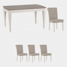 140cm Extending Table & 4 Fabric Chairs In Grey Washed Oak & Soft Grey - Chateau