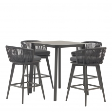 Cuba - Square Bar Table With Ceramic Glass Top And 4 Bar Chairs      