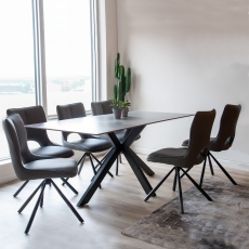 Grigio - 180cm Dining Table Matt Grey Sintered Stone & 6 Swivel Dining Chairs In Dark Grey PU