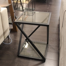 Padua - X Frame End Table With Clear Glass Top & Black Steel Frame 40x55cm