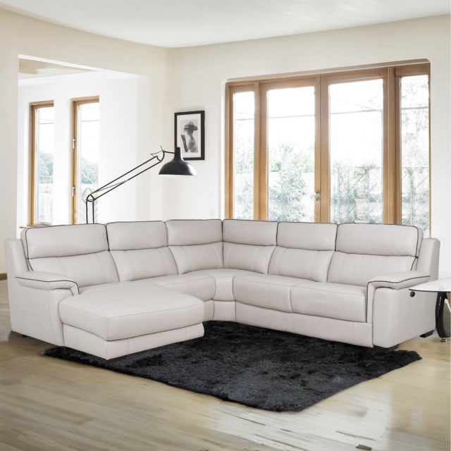 4 Piece RHF Chaise Power Recliner Corner Group In Leather - Monza