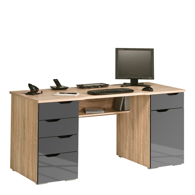 Storage Desk In Sonoma Oak & Grey High Gloss Fronts - Capella