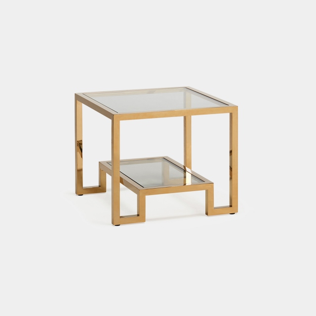 Lamp Table In Clear Glass & Champagne Finish - Frame