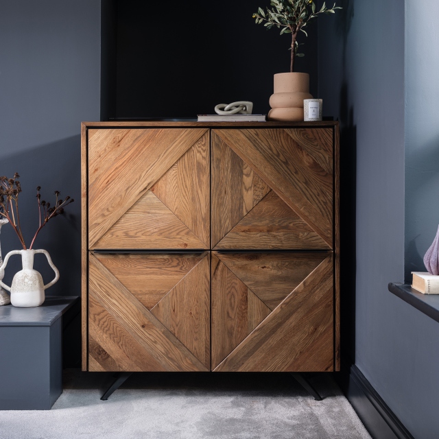 4 Door Highboard In Smoked Oak Laquered Finish - Lawrence
