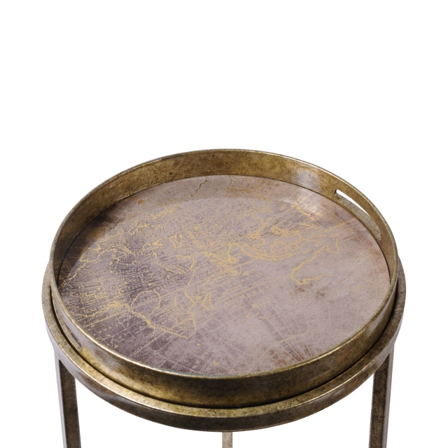 Set Of 2 Tray Side Tables In Antique Gold - Leopold