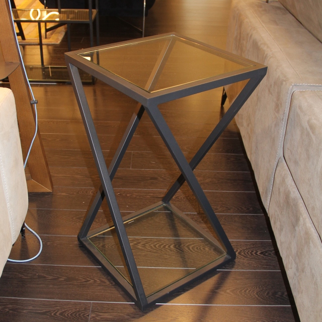 X Frame End Table With Clear Glass Top & Black Steel Frame 40x70cm - Padua