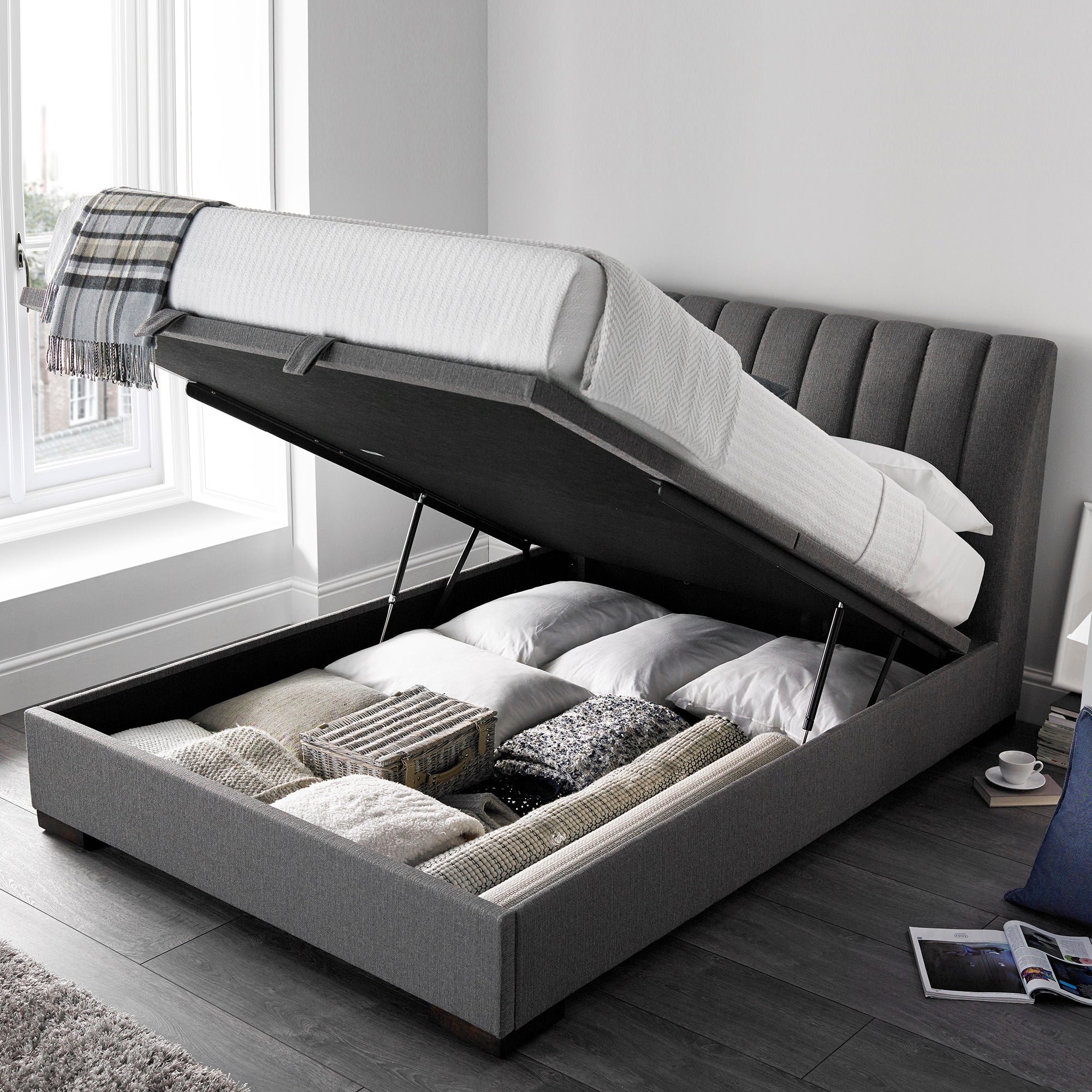 Vernon - Ottoman Bed Frame In Elephant Double - 140 x 230cm