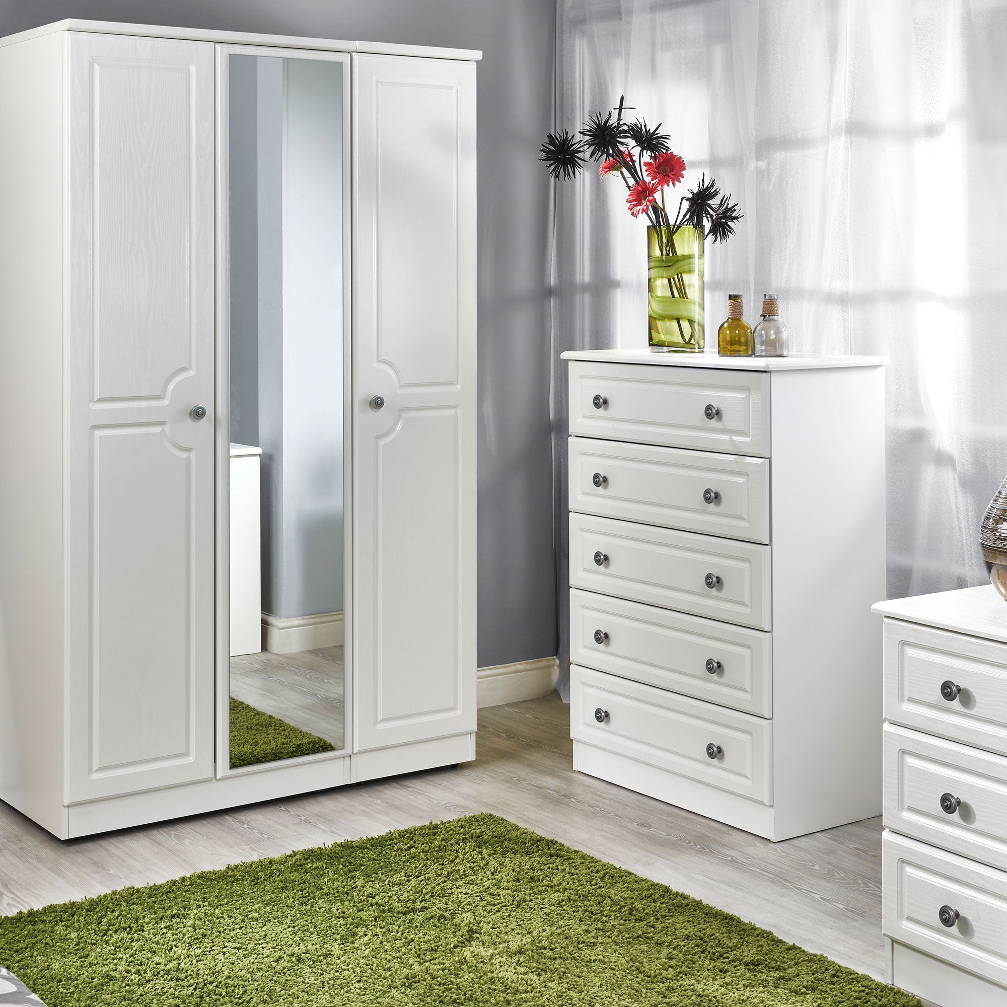 Ashford - Tall 2 Door/2 Drawer Mirror Robe In White