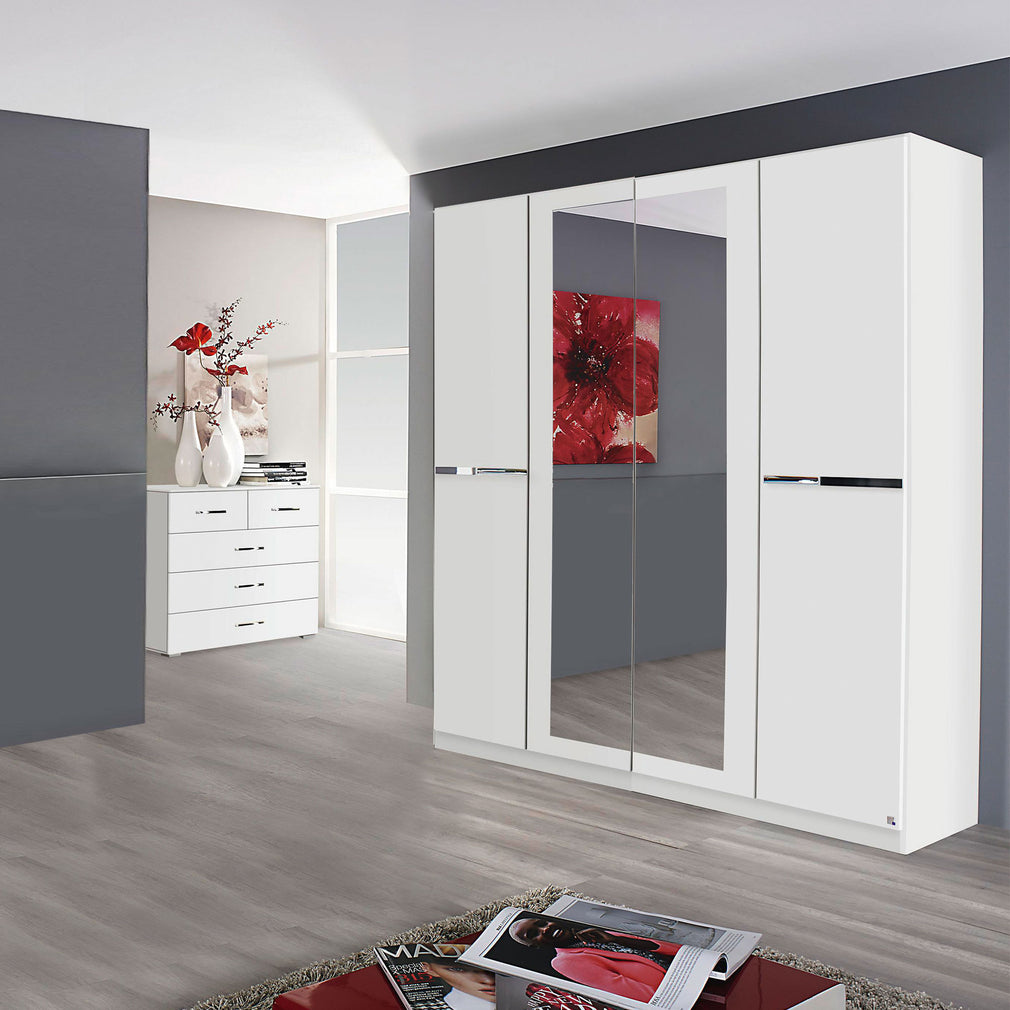 Alpen - 181cm 4 Door Hinged Robe With 2 Mirrors (210cmH) In AN806 Alpine White