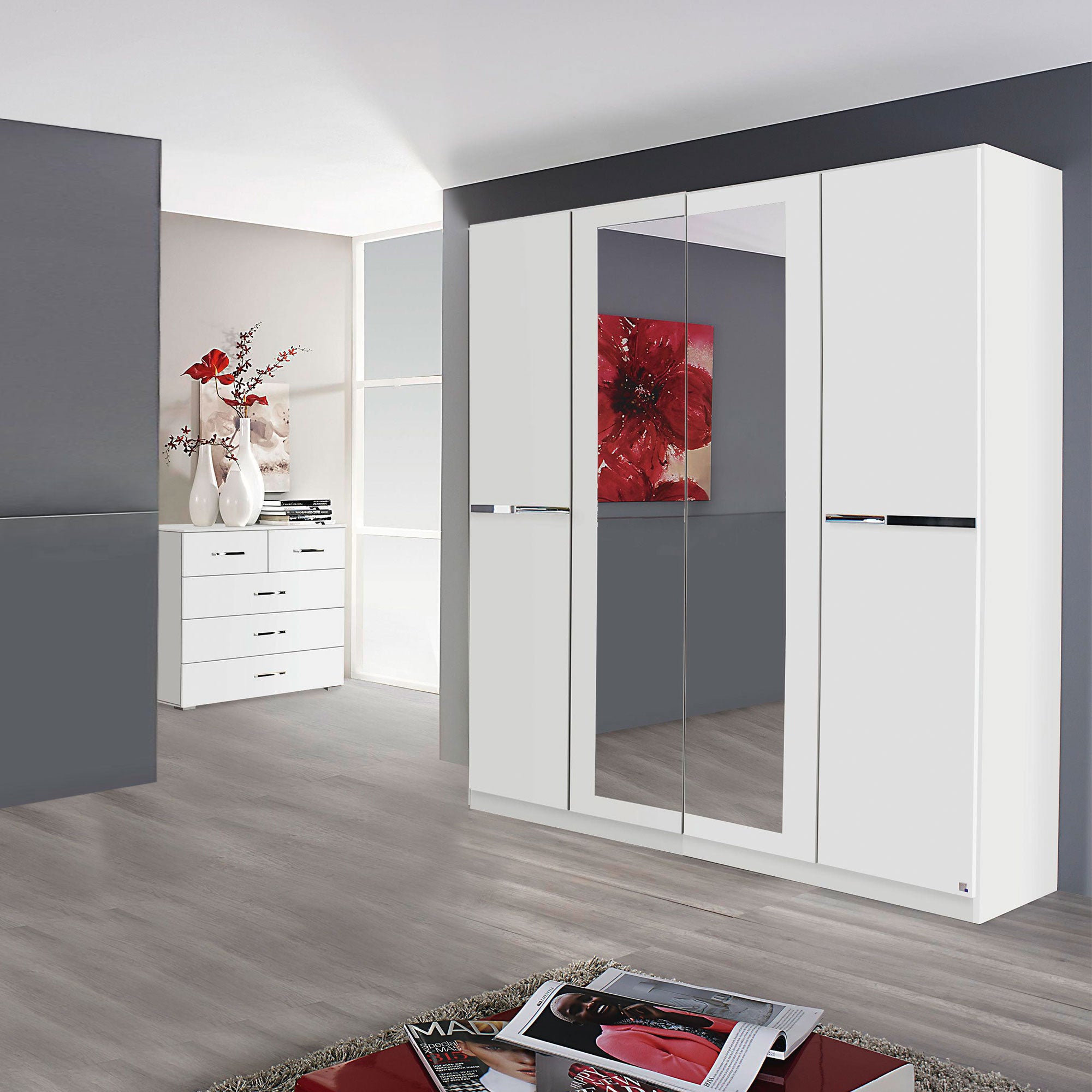Alpen - 271cm 6 Door Hinged Robe With 4 Mirrors (210cmH) In AN806 Alpine White