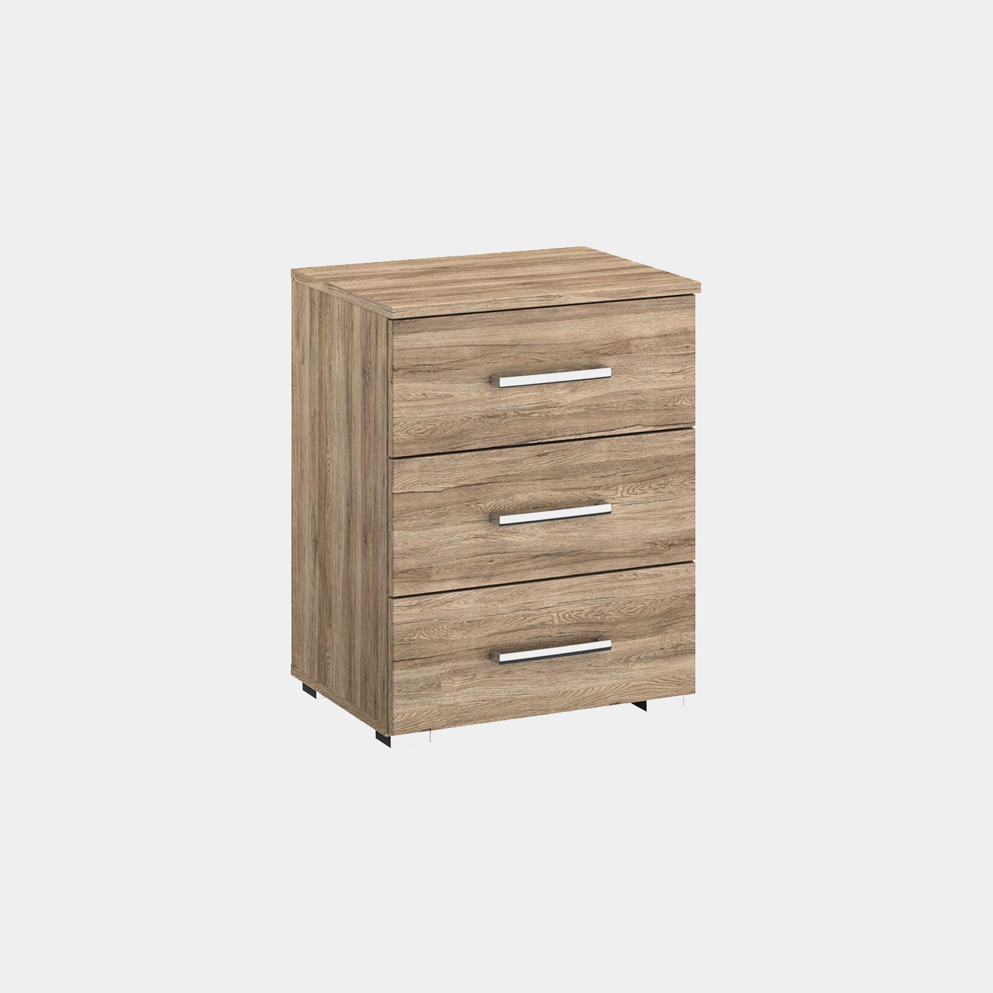 Alpen - 50cm 3 Drawer Bedside Table In A4M06 Sonoma Oak