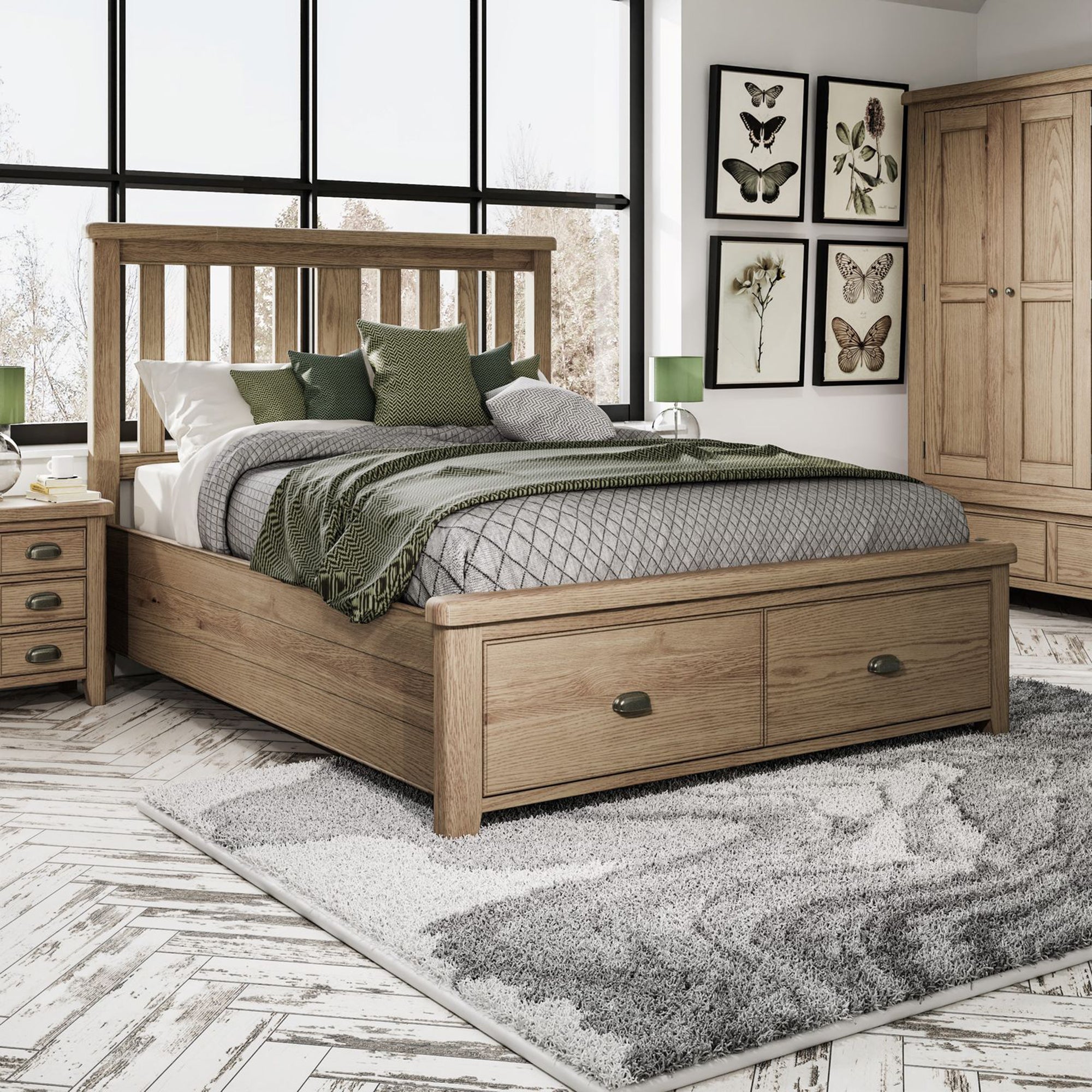 Farringdon - Bed Frame With Footboard Drawer In Oak Finish 150cm