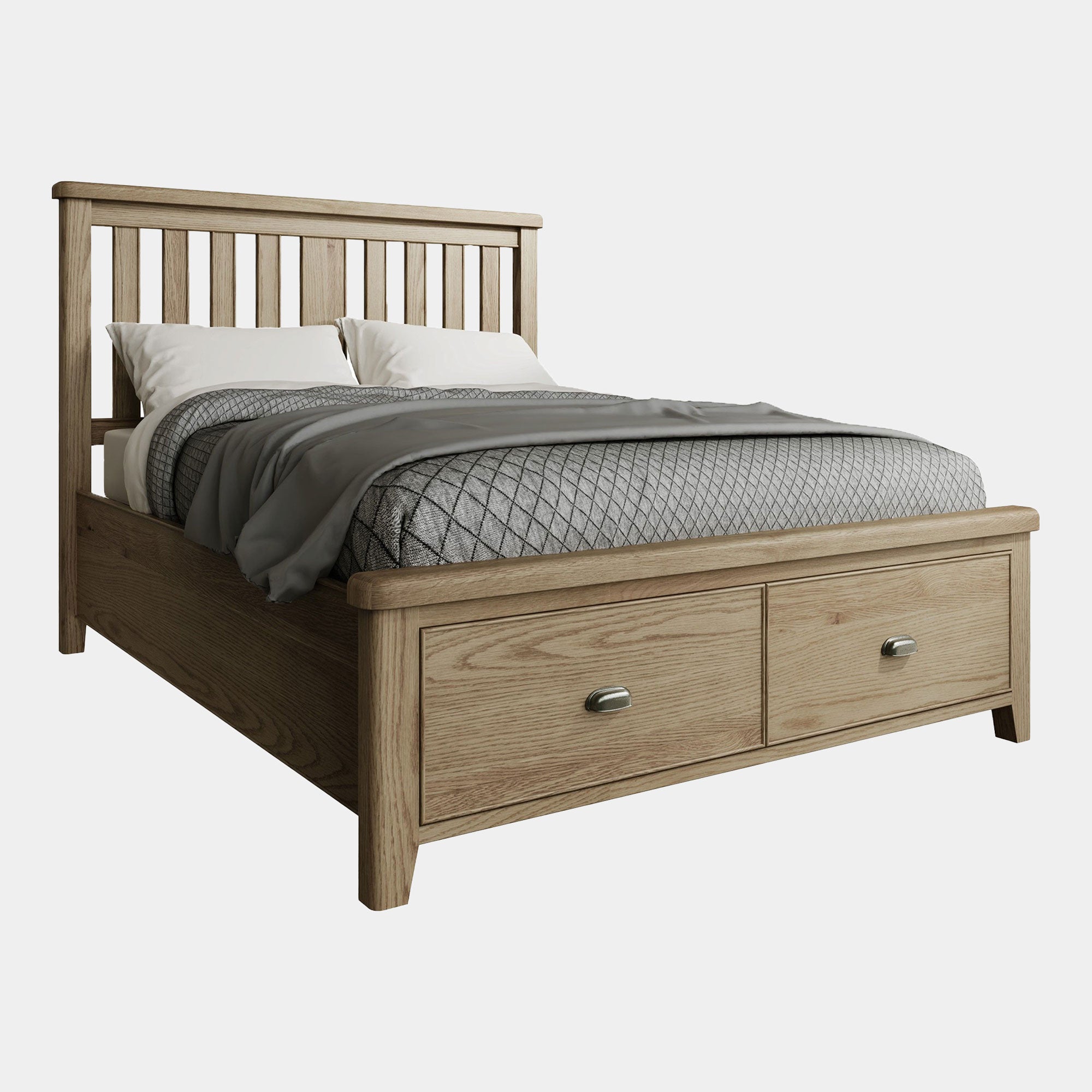 Farringdon - Bed Frame With Footboard Drawer In Oak Finish 150cm