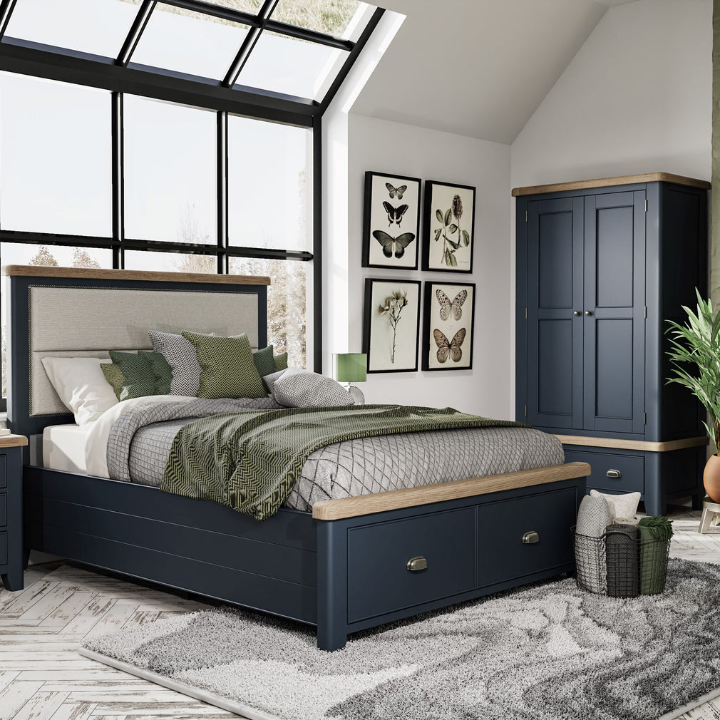 Farringdon - 3 Drawer Bedside Blue Finish With Oak Top