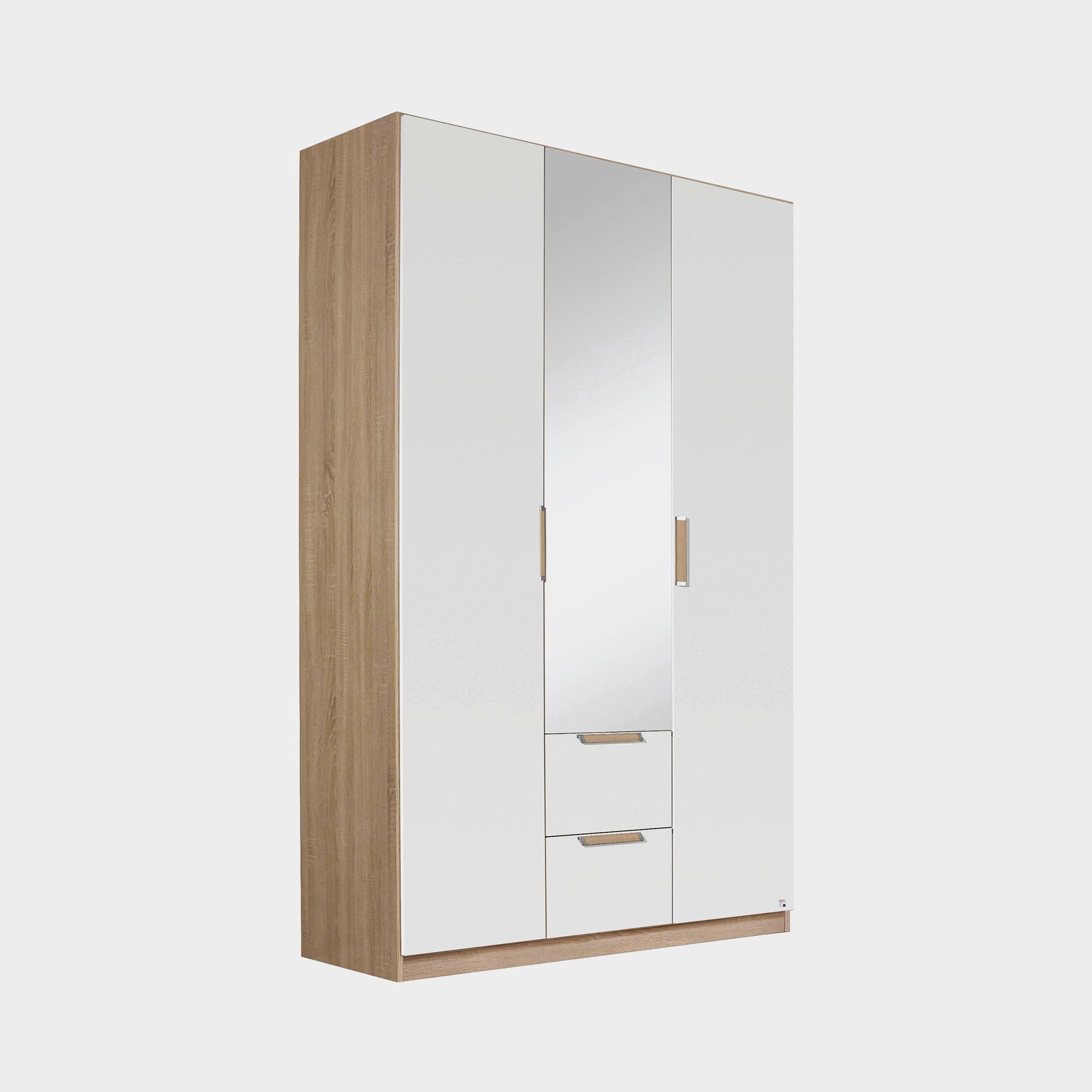 Gamma - 136cm Hinged 3 Door 1 Mirror 2 Drawer Robe In Glass With Vertical Trim 57K7