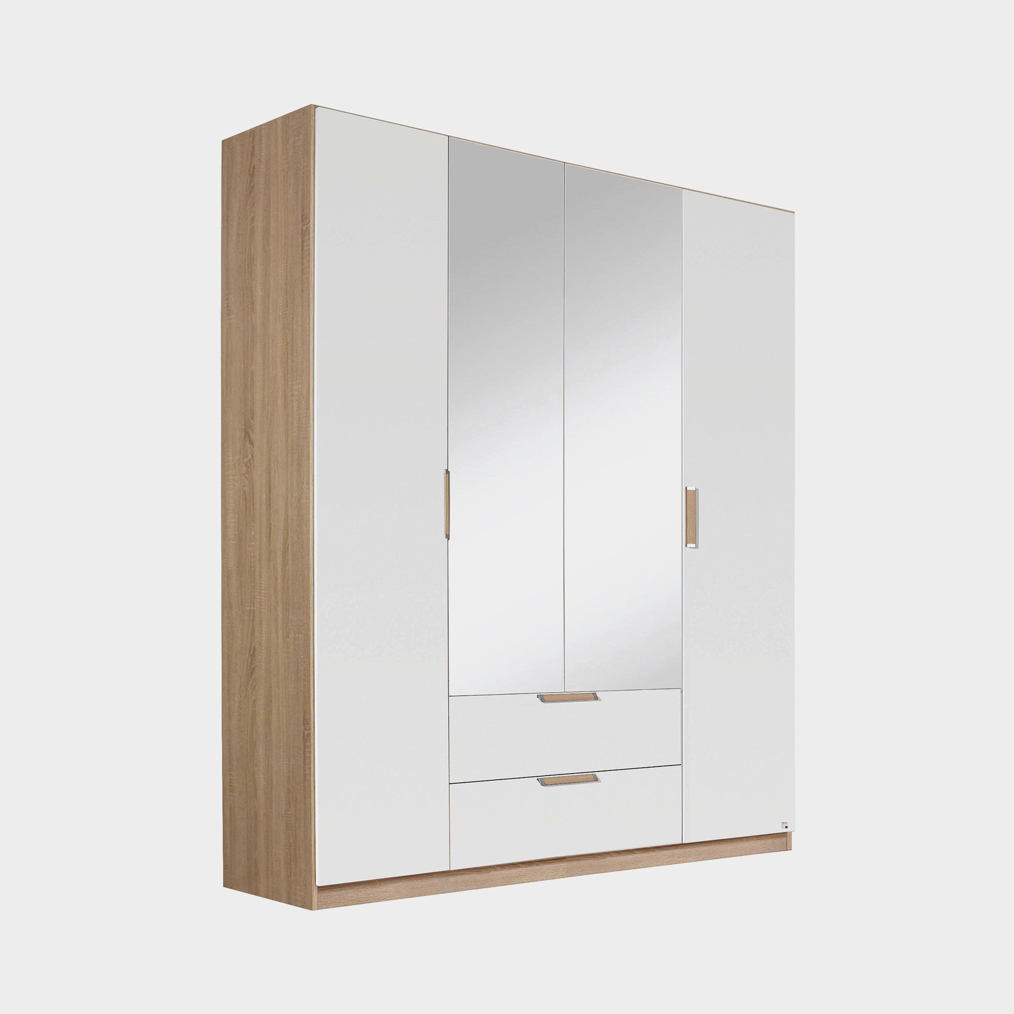 Gamma - 181cm Hinged 4 Door 2 Mirror 2 Drawer Robe In Glass With Vertical Trim 57K8