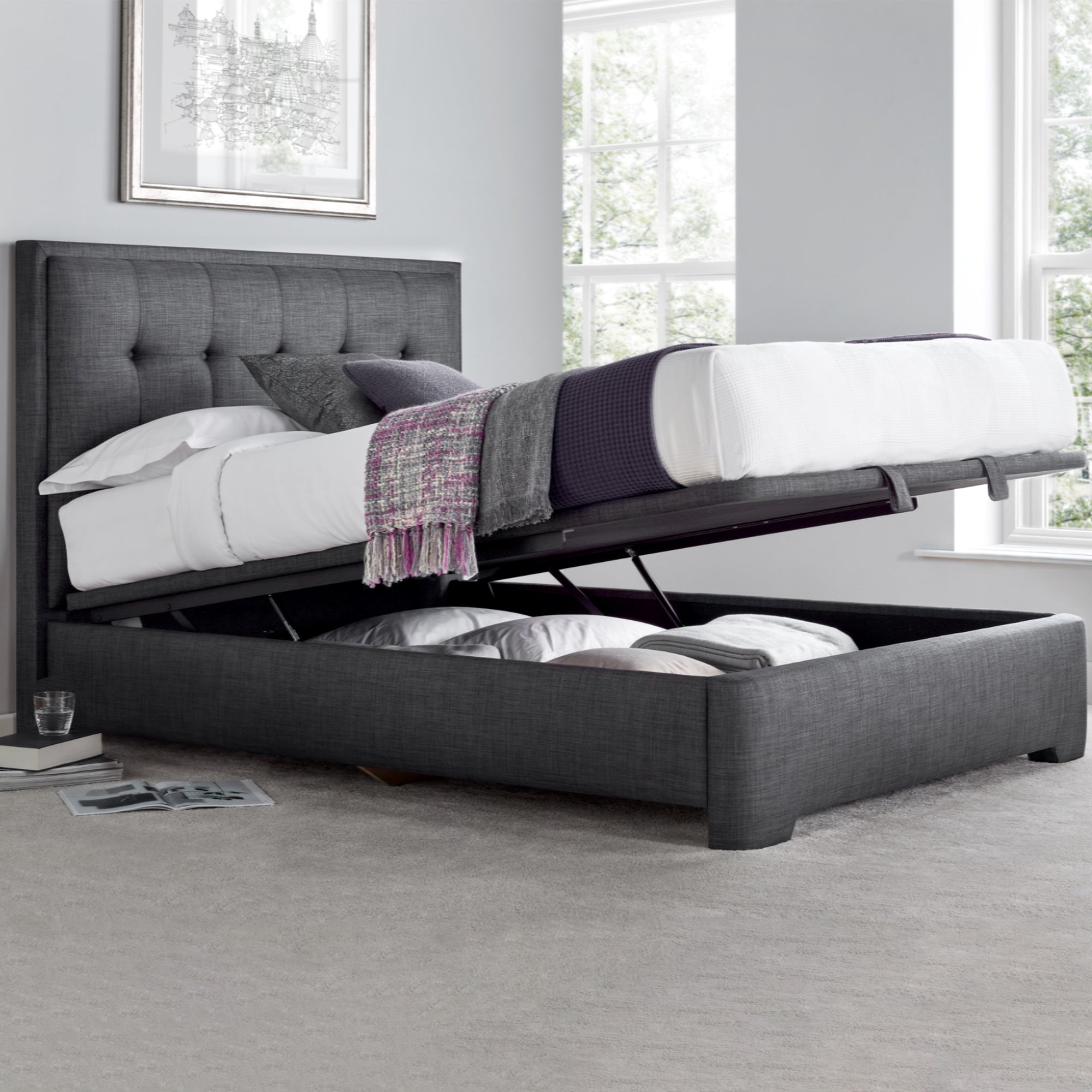 Heidi - Ottoman Bed Frame In Marbella Grey 135cm (Double)