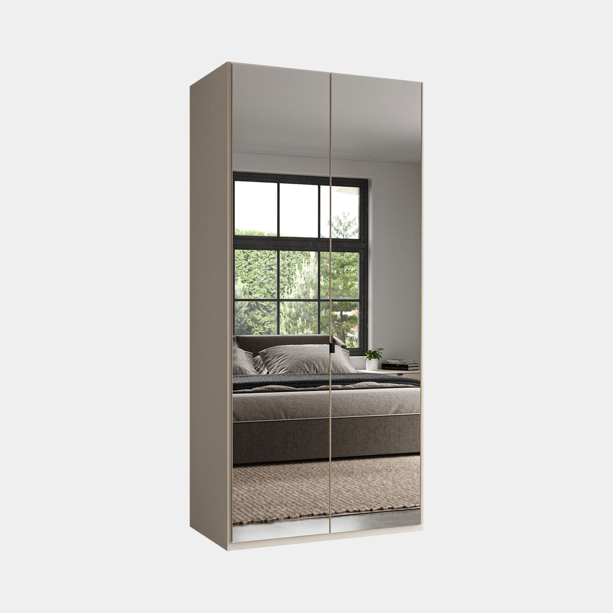 Florida - Mirrored Wardrobe 100cm 2 Door Hinged Robe (H216cm), Mirror Front