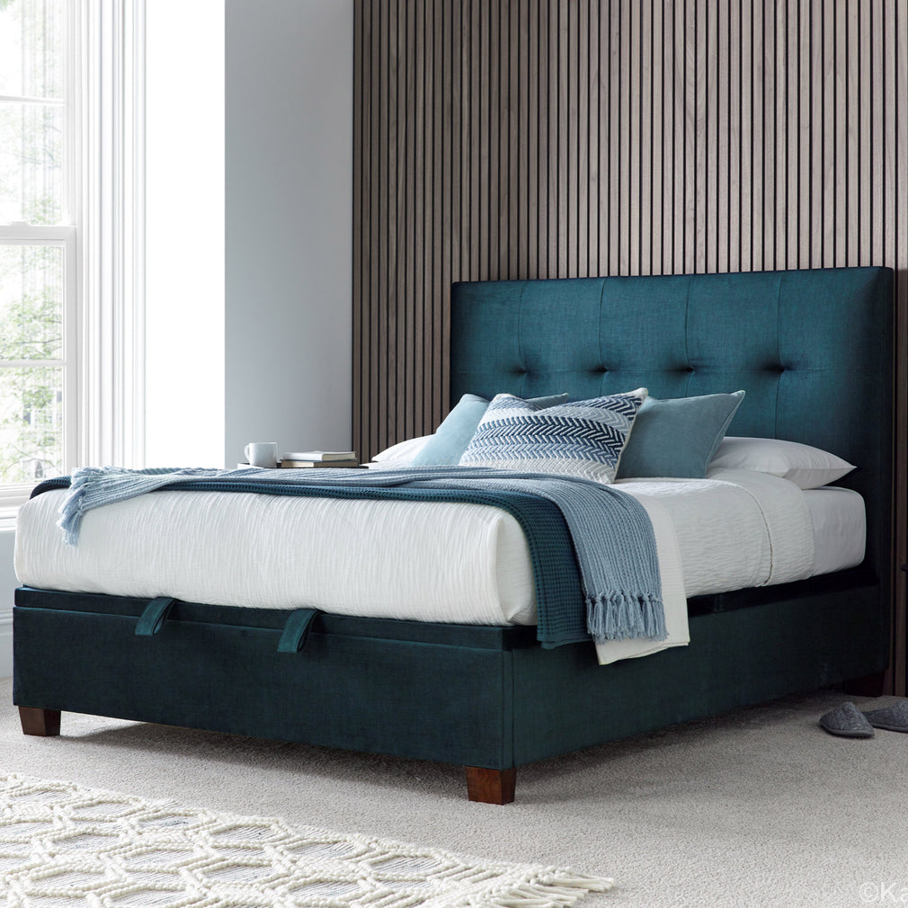 Nicola - Ottoman Bed Frame In Fabric Deep Ocean Blue 135cm (Double)