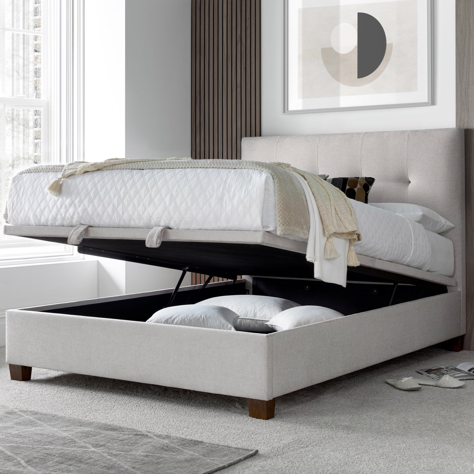 Nicola - Ottoman Bed Frame In Fabric Maskat Clay 135cm (Double)