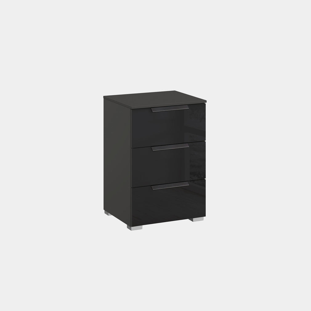 6G17 40cm 3 Drawer Bedside Table With Coloured Glass Front