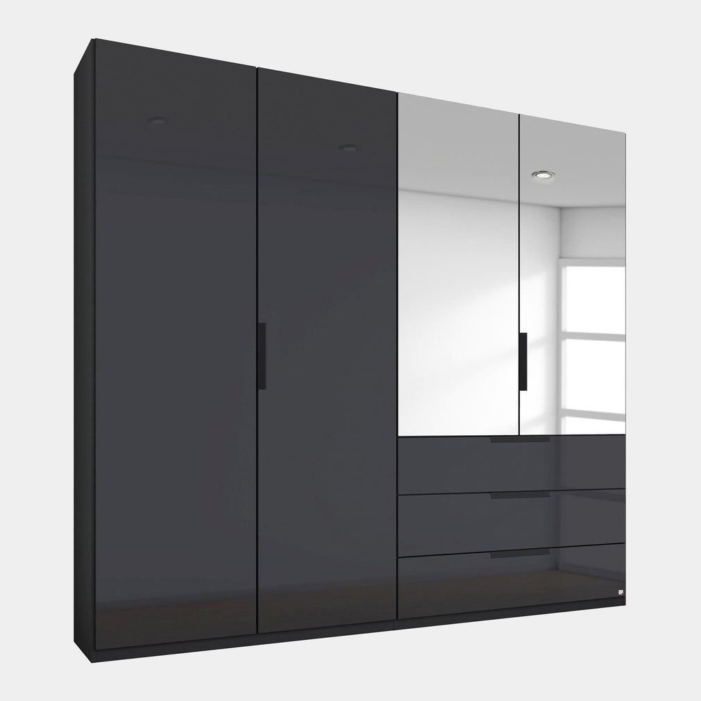 0RC8 201cm 4 Door/3 Drawer Hinged Combi Wardrobe With Coloured/Mirrored Glass Front