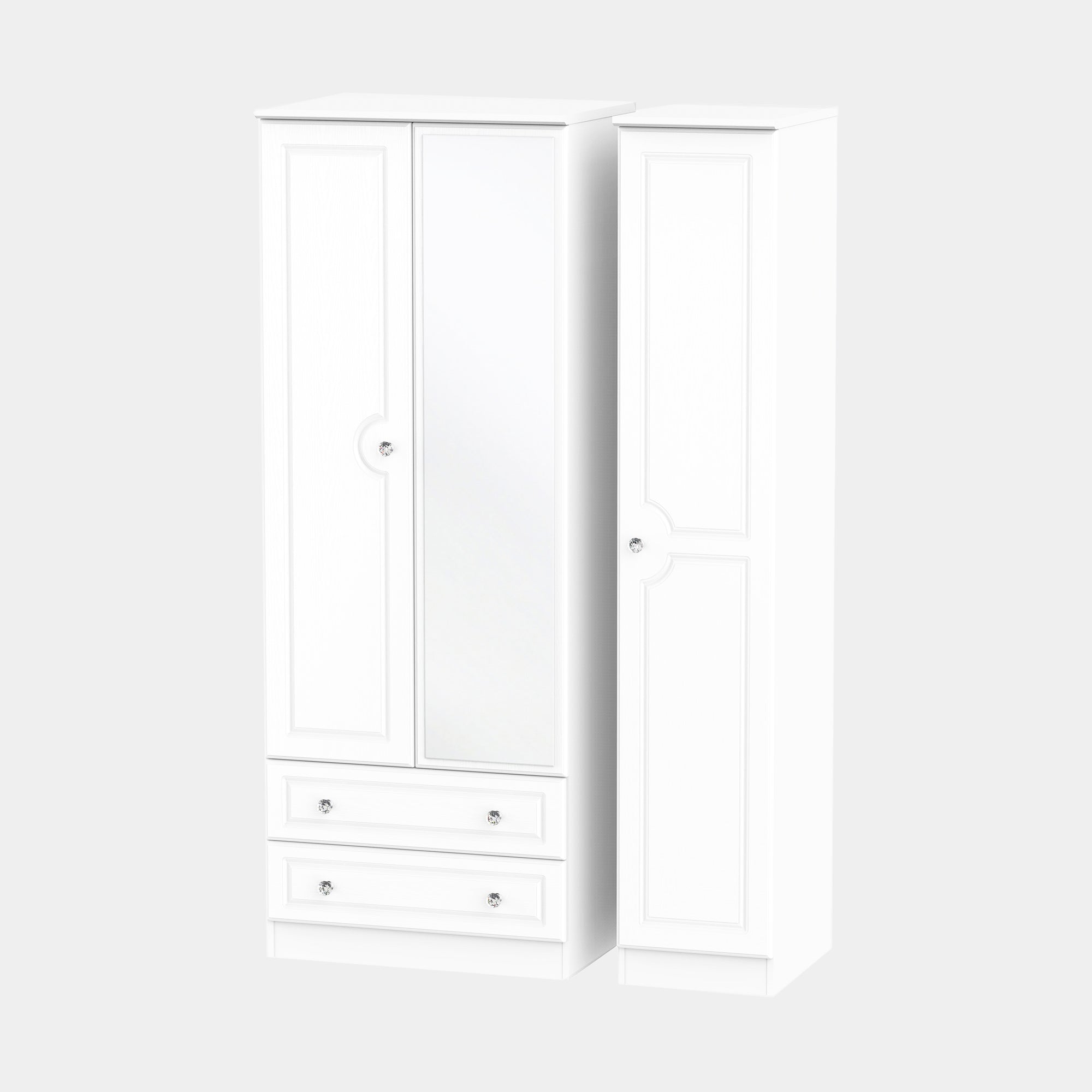 Penshurst - Tall Triple 2 Drawer Mirror Robe In White