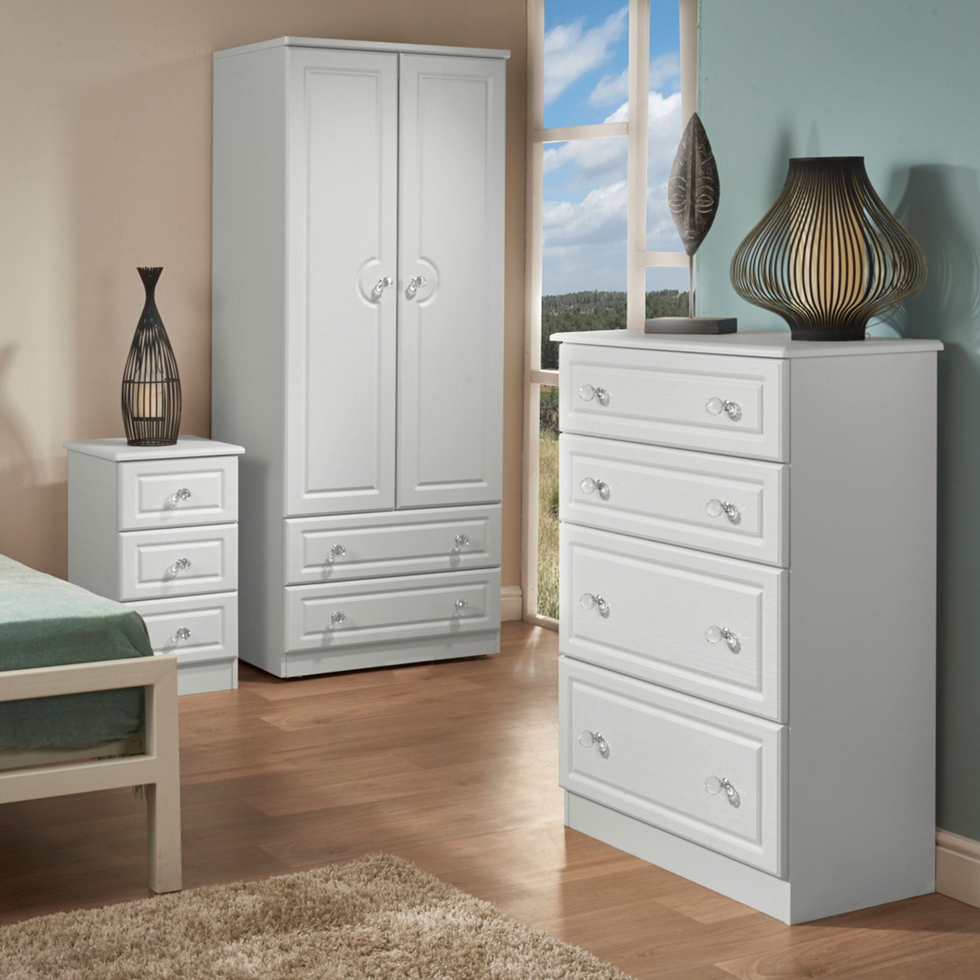 Penshurst - Tall Triple 2 Drawer Mirror Robe In White