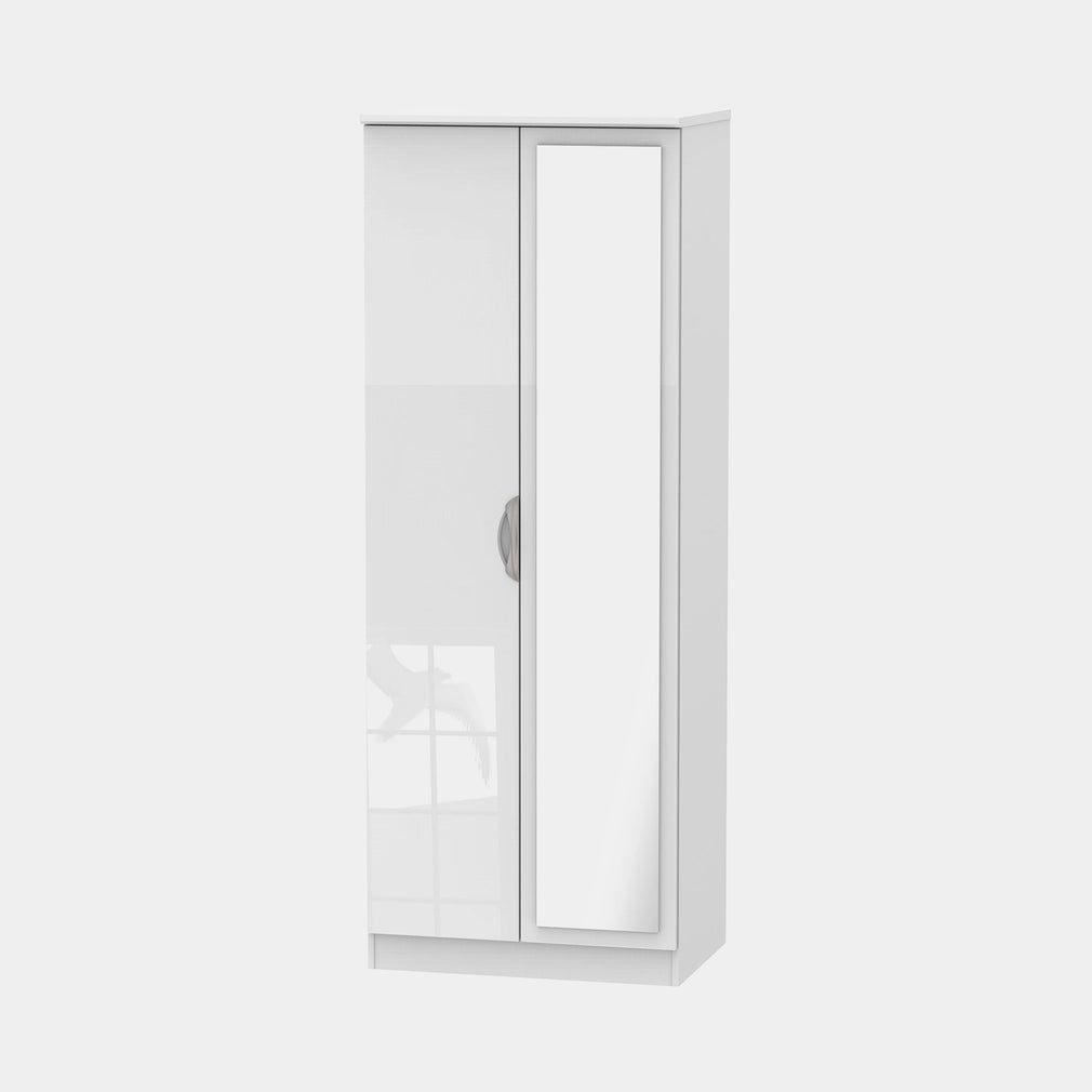 Stanford - Tall Mirror Door Robe White High Gloss Fronts And Base