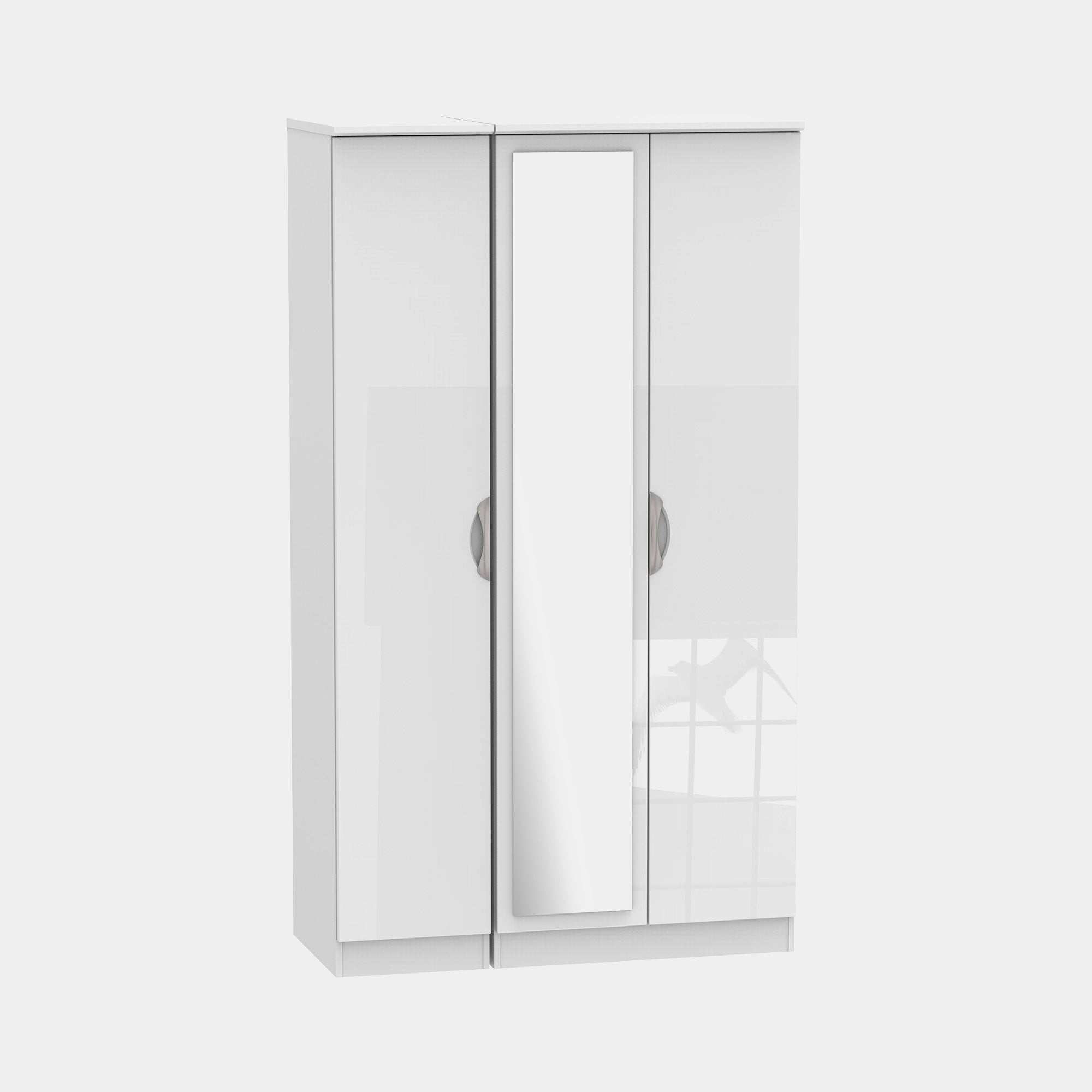 Stanford - Tall Triple Centre Mirror Robe White High Gloss Fronts And Base