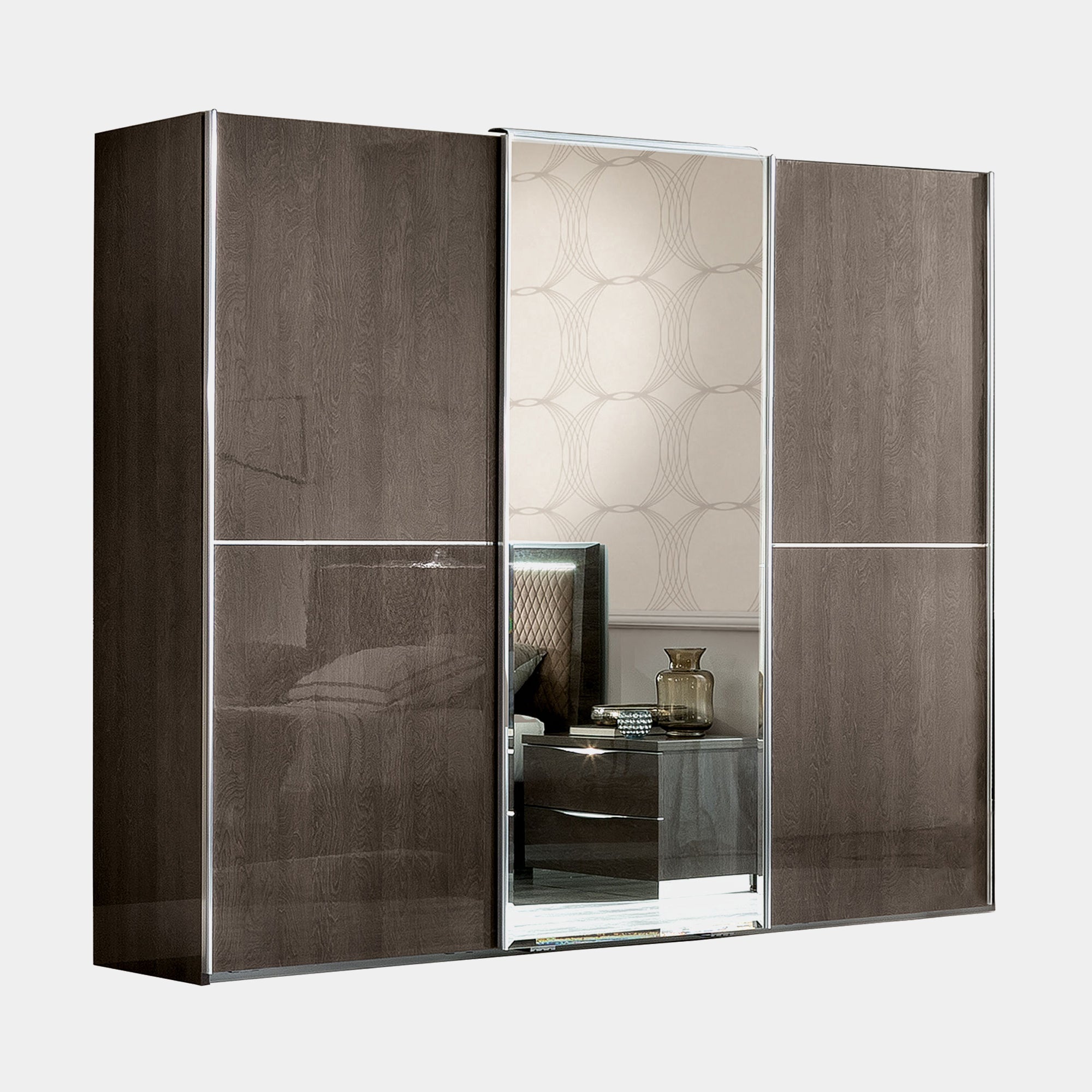 Wardrobe 3 Door Sliding with 1 Mirrored Door Silver Grey (Self Assembly Required)