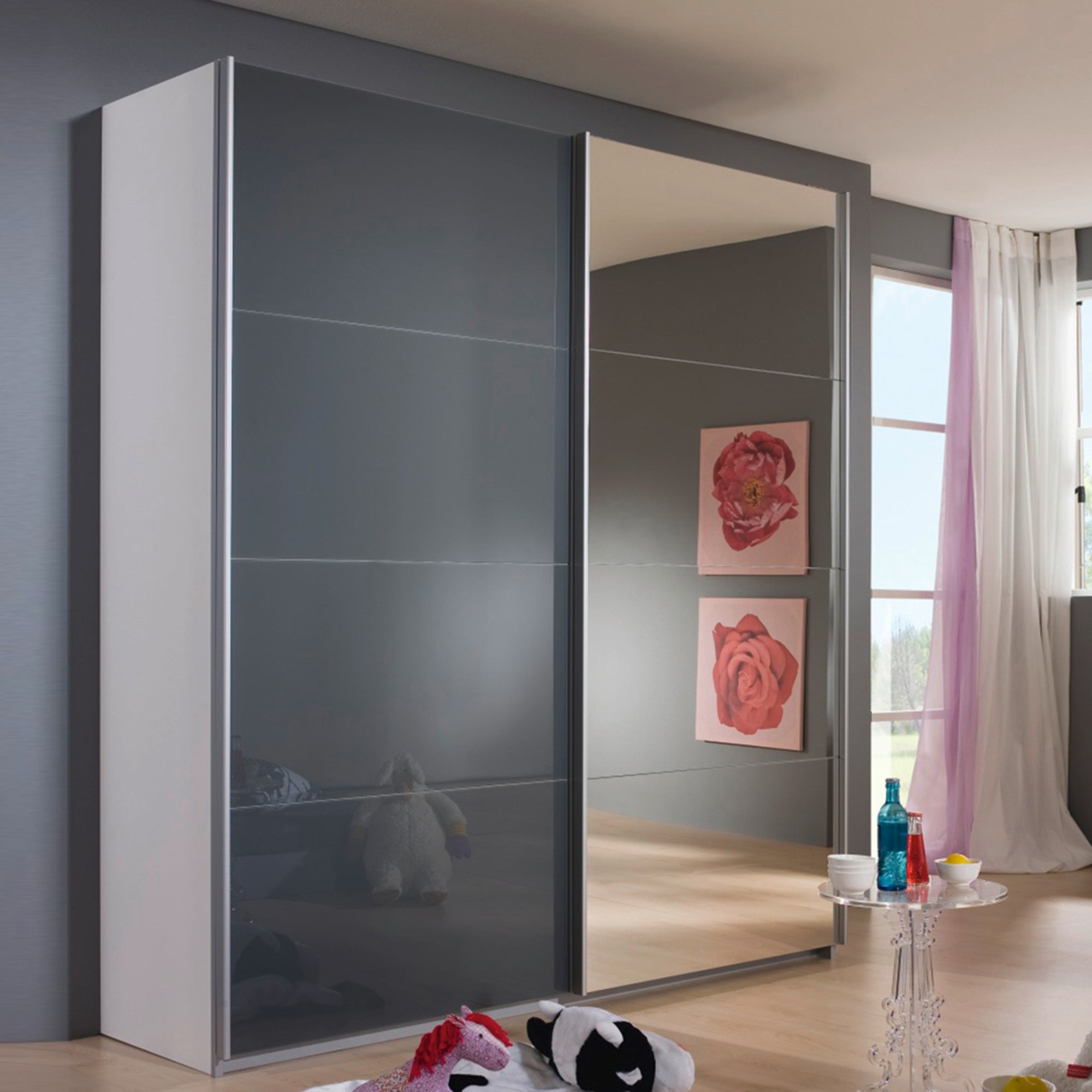 181cm Gliding 1 Mirror/1 Glass Door Robe (Self Assembly Required)