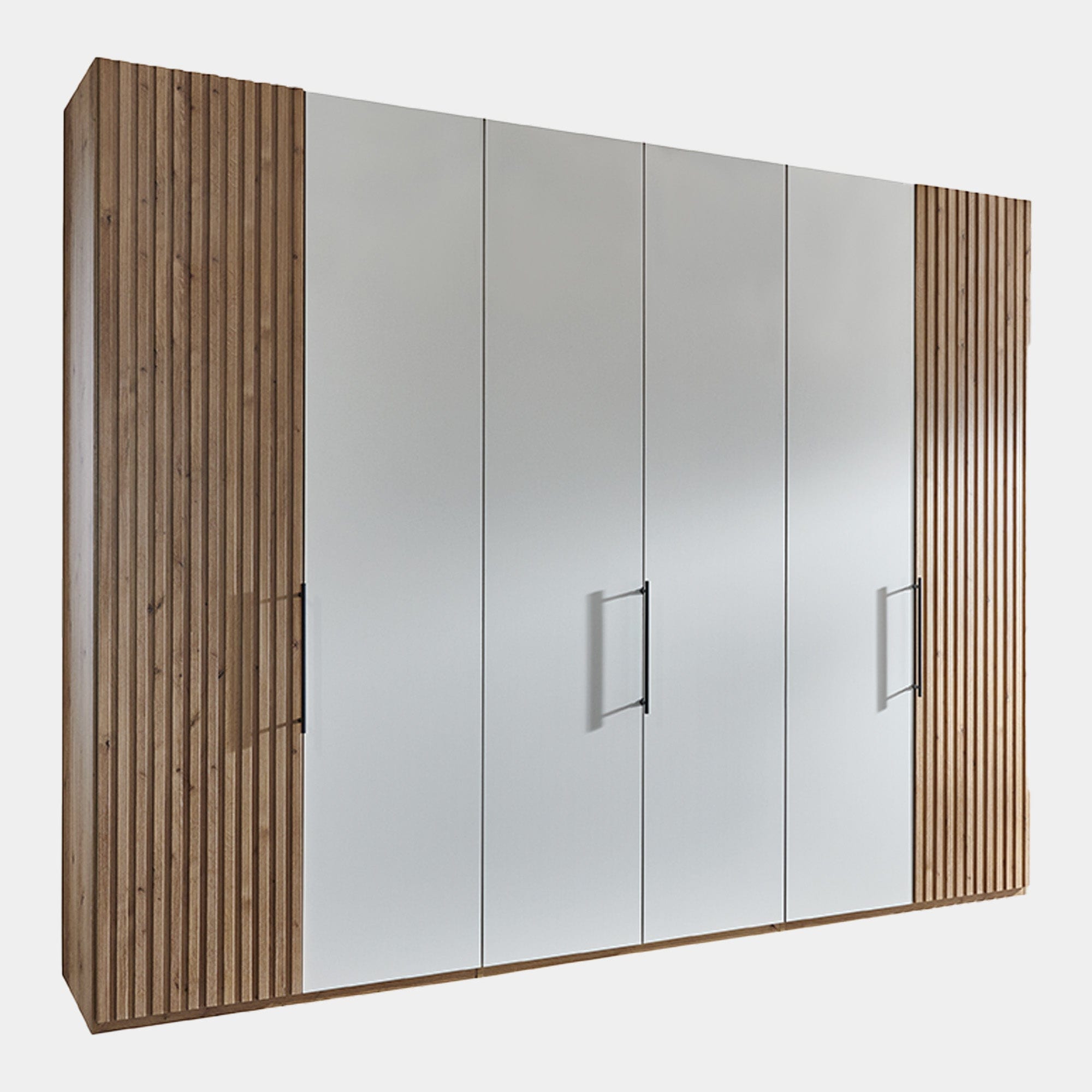 Lakewood - 300cm 6 Door Robe With Bianco Oak Decking Outer Doors /Centre Doors White Glass