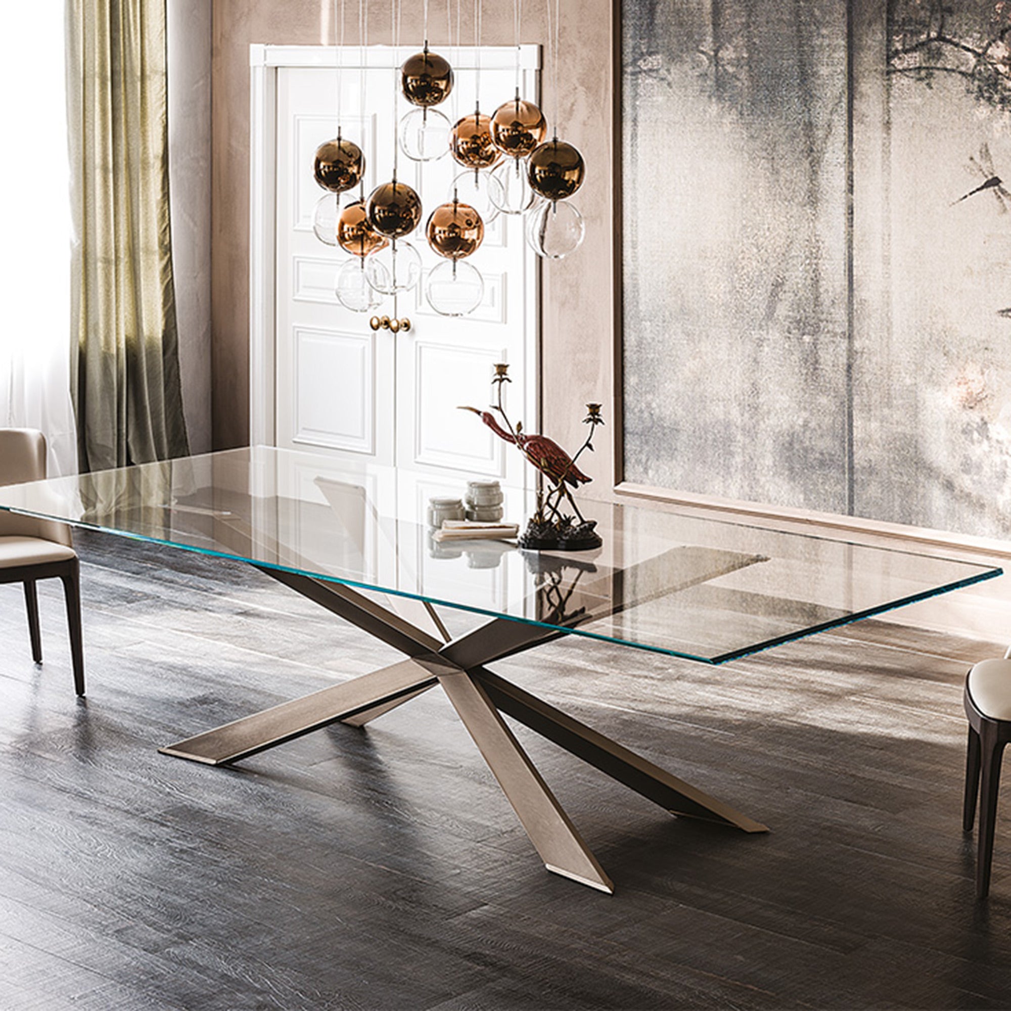240x100cm Dining Table Inox Base/Clear Glass Top