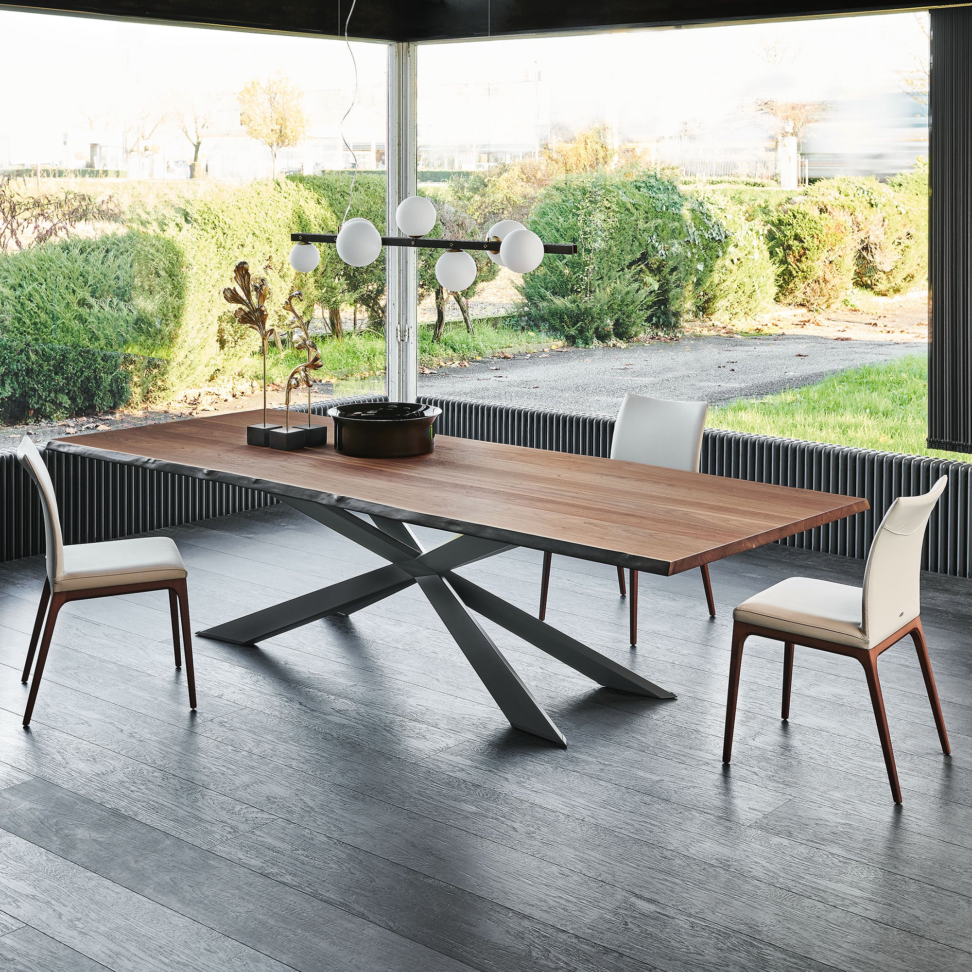 Dining Table 240x120cm Stainless Steel Base & Wood Top