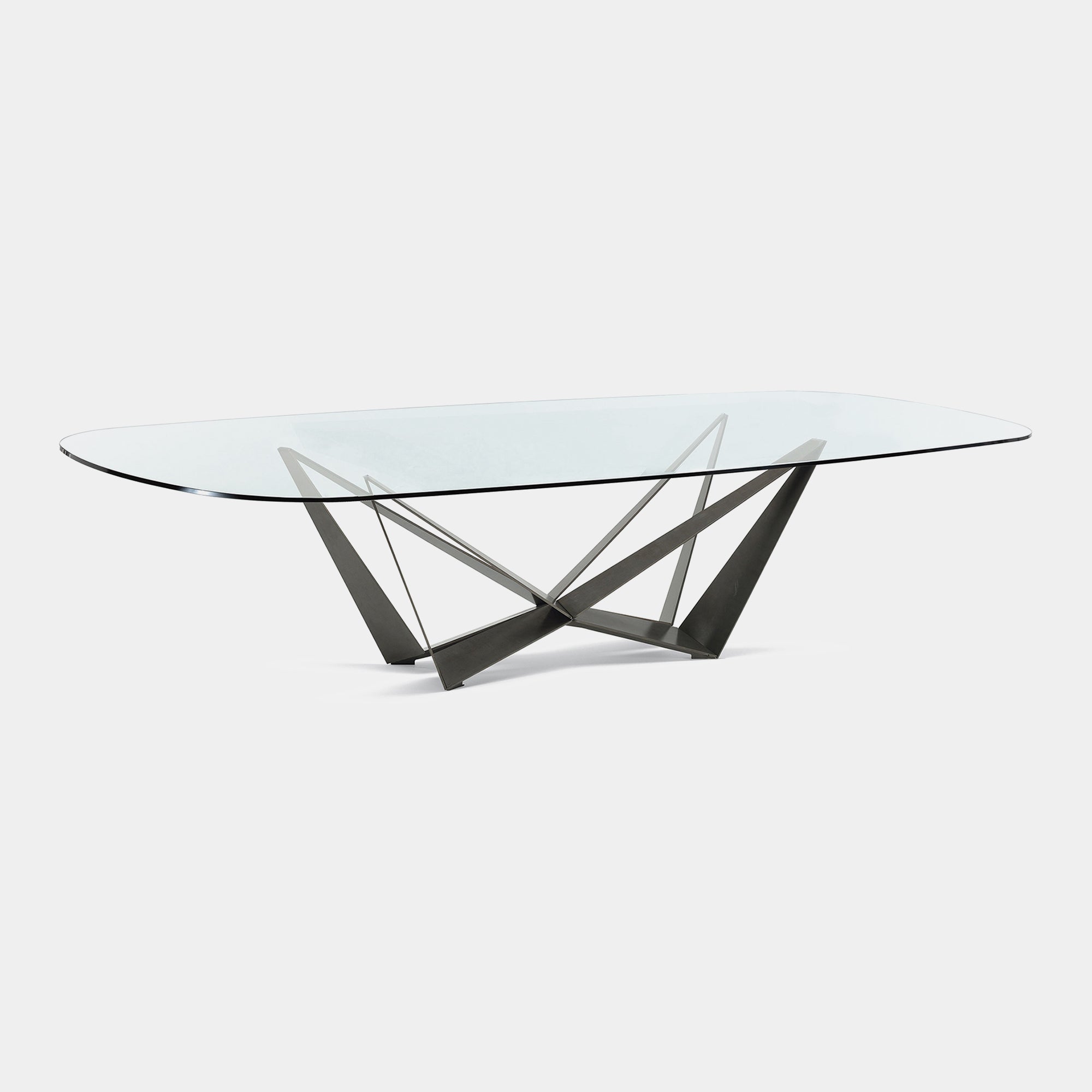 Cattelan Italia Skorpio Glass - D End Dining Table With Clear Glass Top & Graphite Base 200 x 120cm