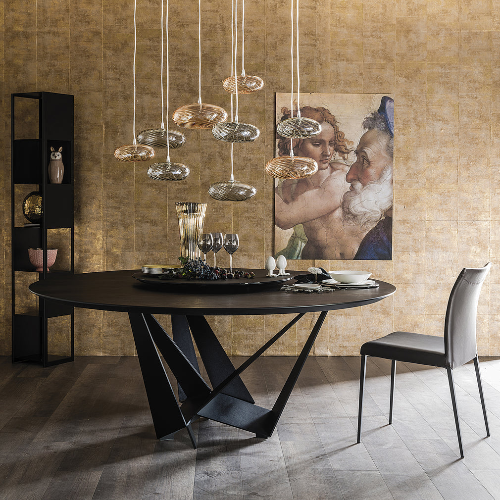 Cattelan Italia Skorpio Round - Dining Table With Black Legs & Walnut Top 140cm