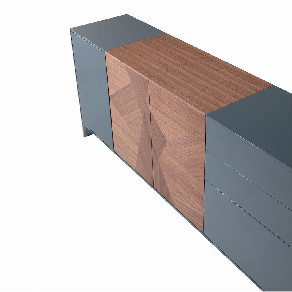 200cm 2 Drawer/3 Door/1 Drop Flap Sideboard Matte Laq/ Wood Detail