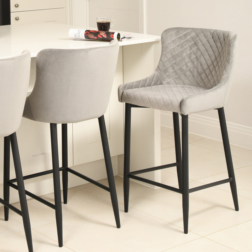 Counter Bar Stool  In Grey Velvet