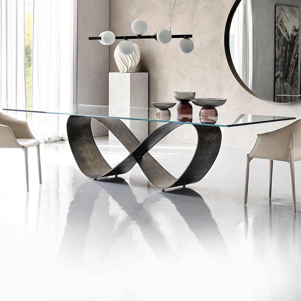 Cattelan Italia Butterfly - Dining Table Clear Glass & Brushed Grey Base 240x100cm