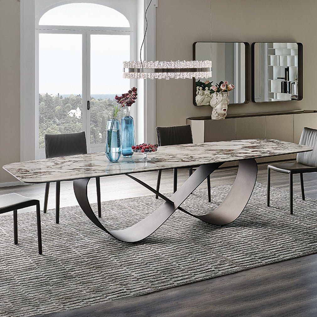 240x120cm Dining Table Keramik Top Brushed Grey Base