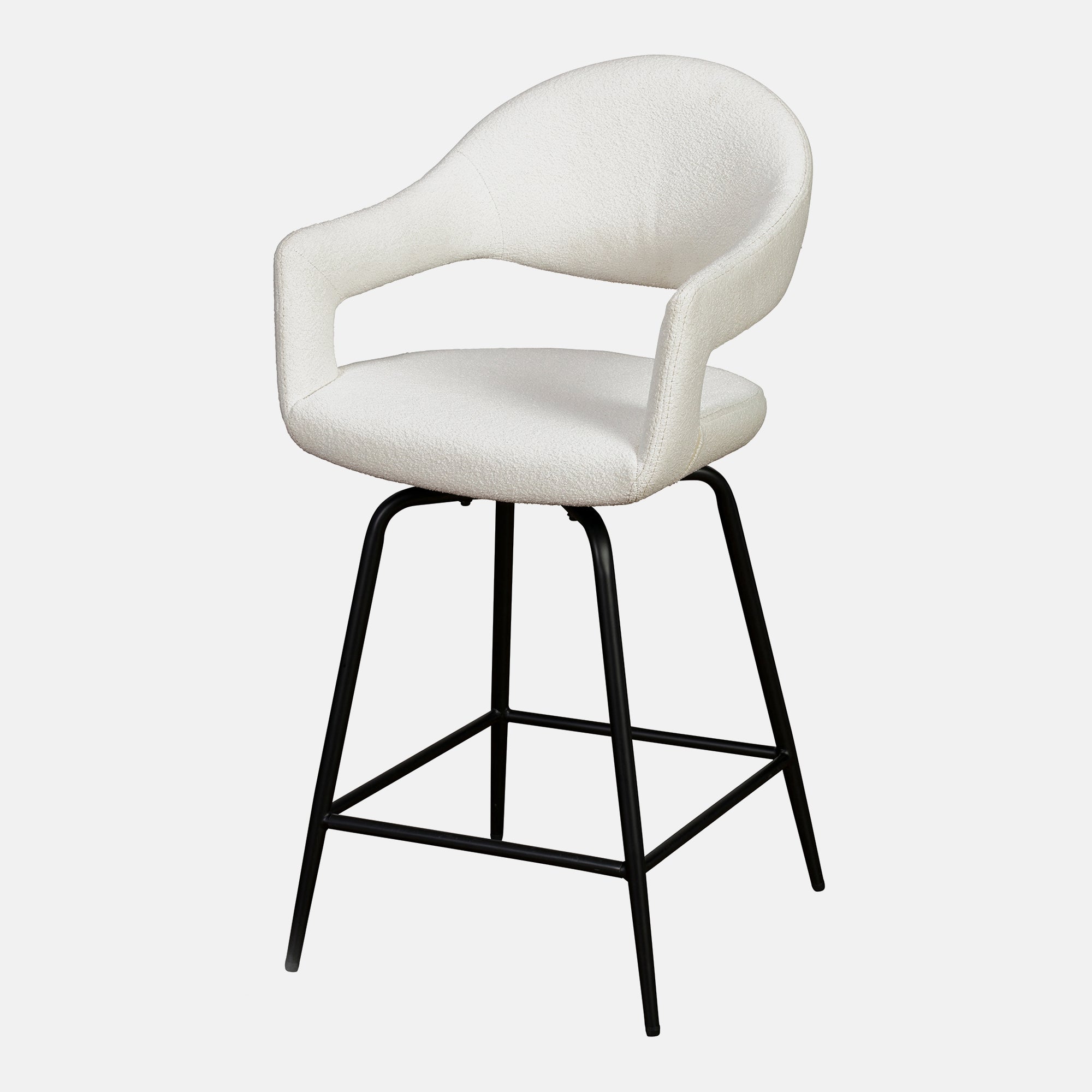 Swivel Bar Stool In White Boucle