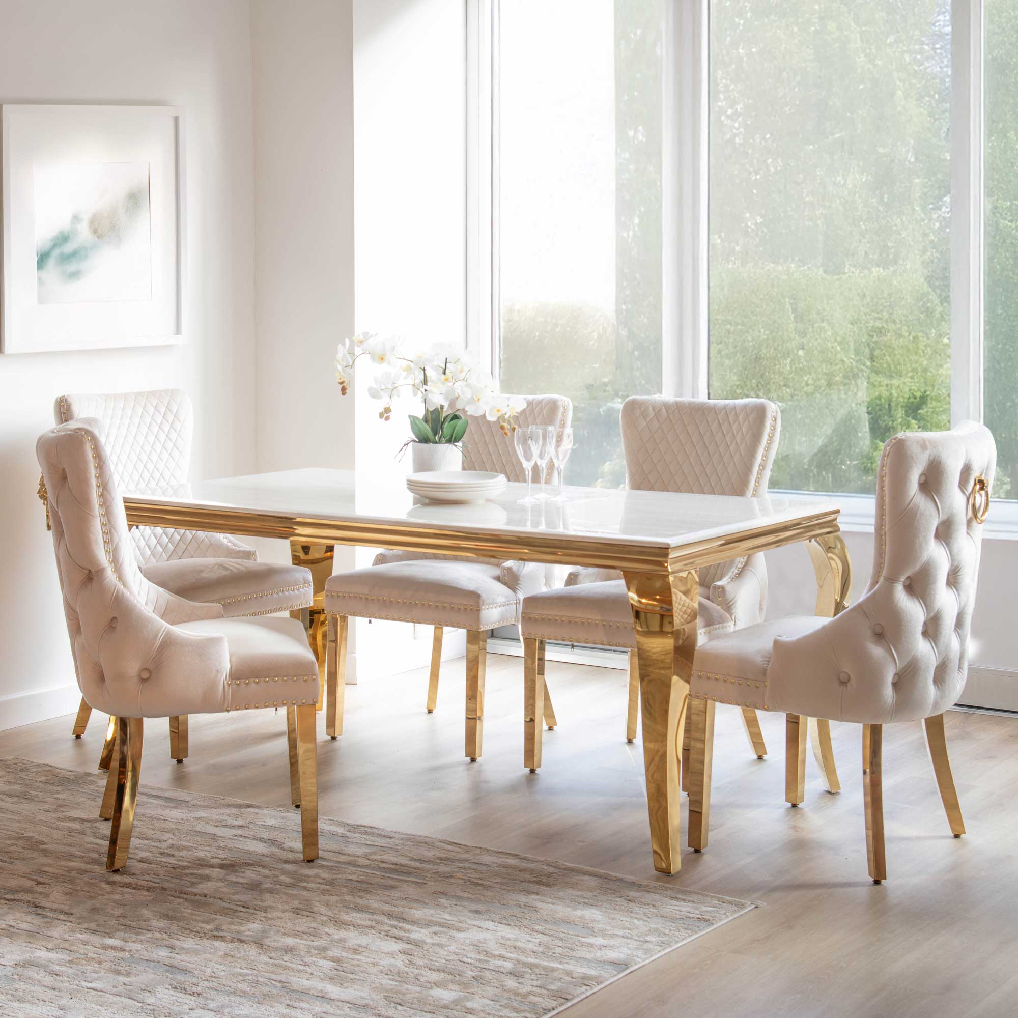 Dubai - 120cm Dining Table With Cream Marble Top