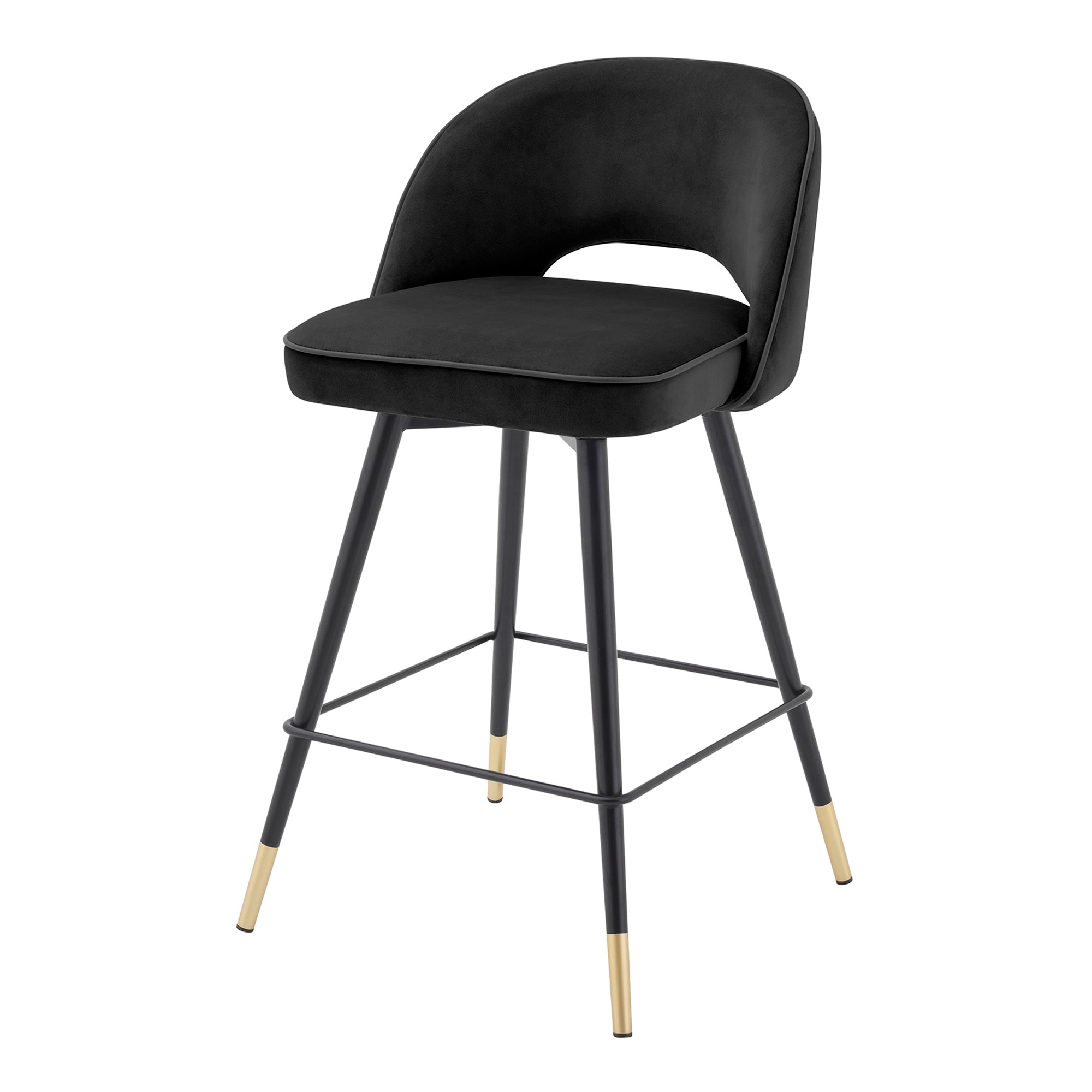 Eichholtz Cliff - Set Of 2 Counter Stools In Roche Black Velvet/Black Faux Leather Piping
