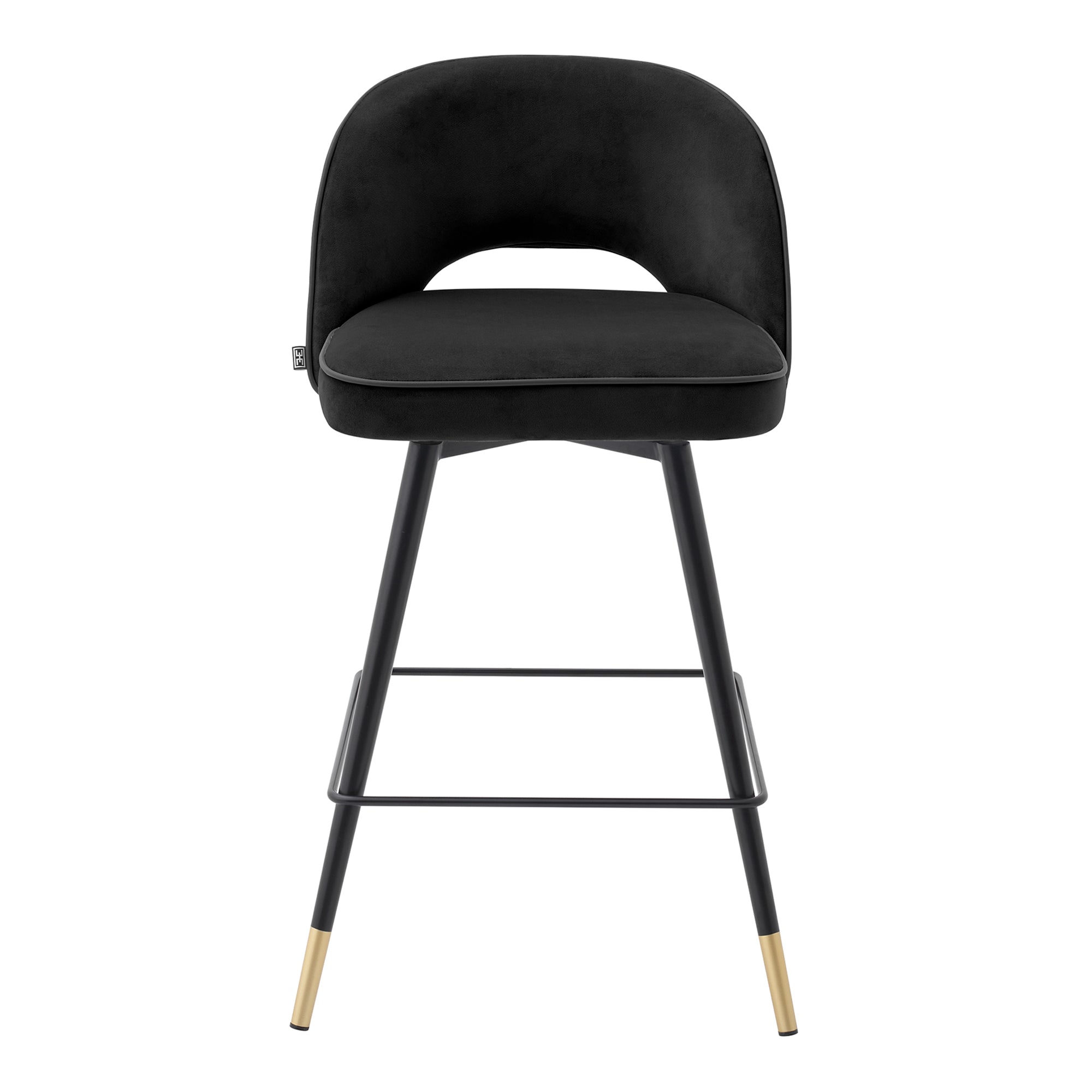 Eichholtz Cliff - Set Of 2 Counter Stools In Roche Black Velvet/Black Faux Leather Piping