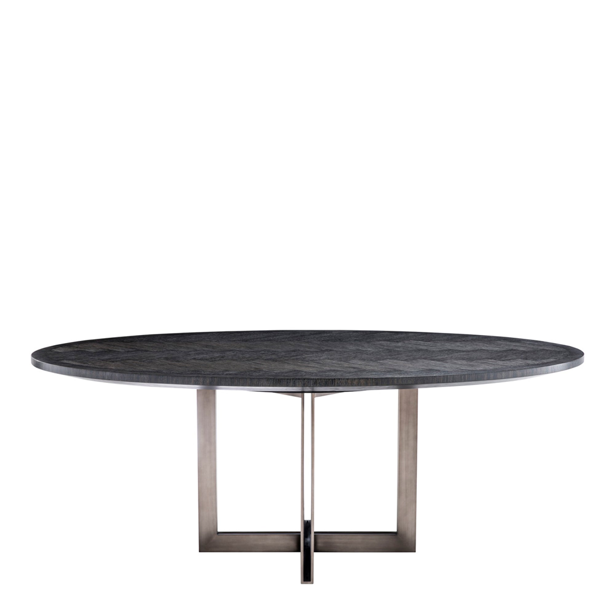 200cm Oval Dining Table In Charcoal Oak Veneer Bronze Finish