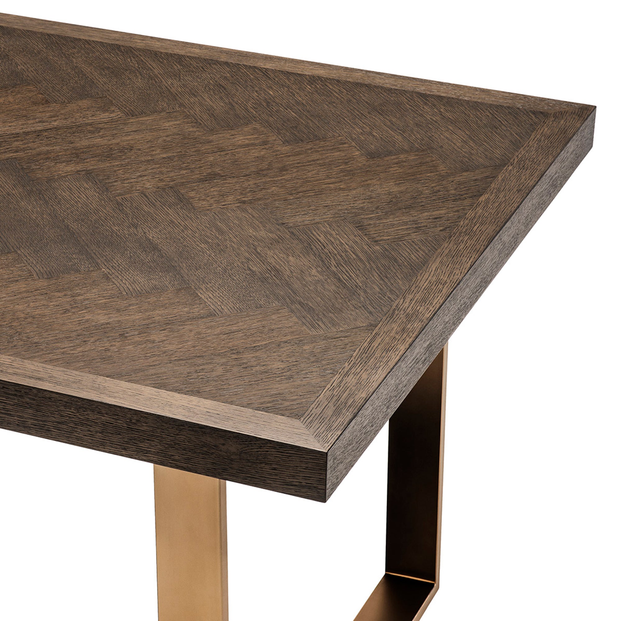 230cm Dining Table Brown Oak Veneer Brushed Brass Finish