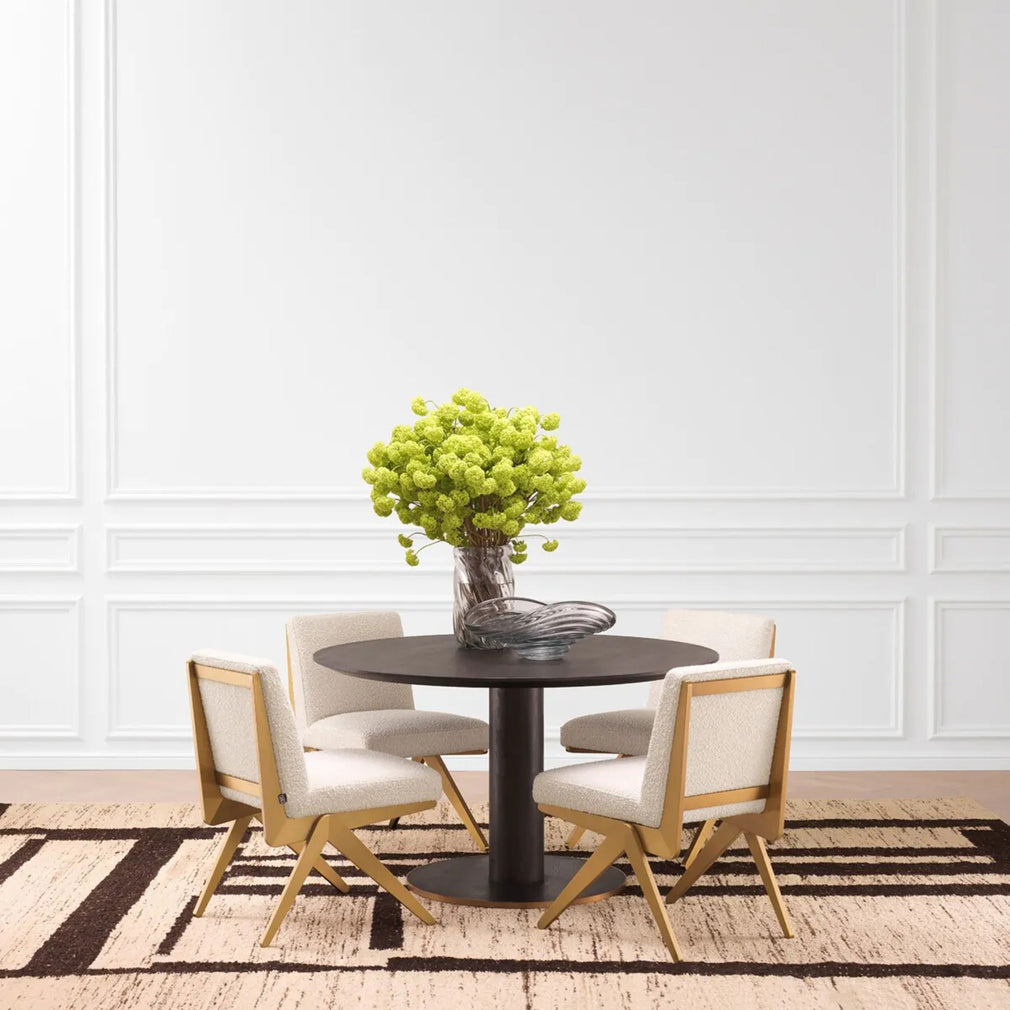 132cm Round Dining Table - Mocha Oak Veneer/Brushed Brass