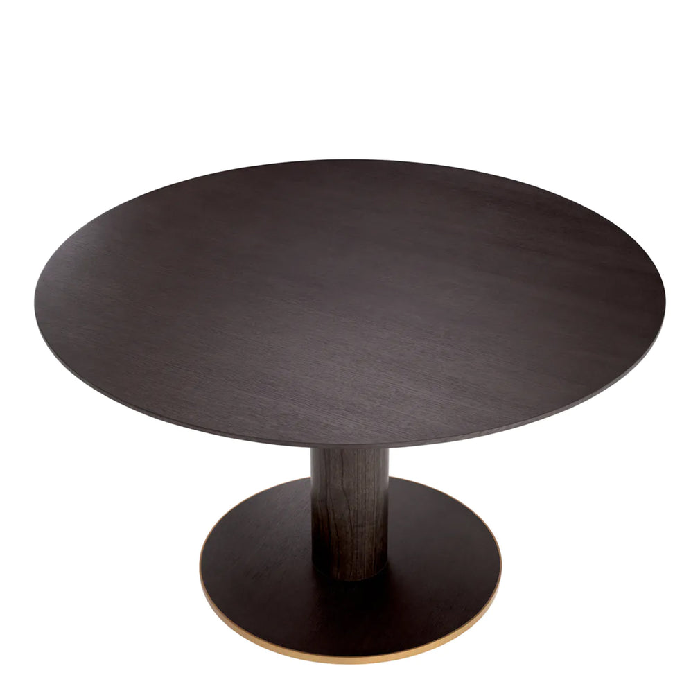 132cm Round Dining Table - Mocha Oak Veneer/Brushed Brass