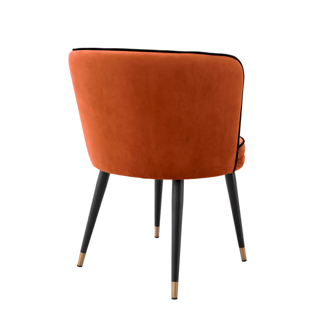 Eichholtz Grenada - Dining Chair Savona Orange Velvet and Black Velvet Piping